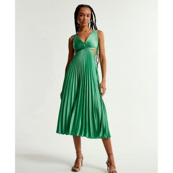 Abercrombie & Fitch Dresses & Skirts - Abercrombie & Fitch Green Pleated Midi Dress With Cutout, Adjustable Straps, SP
